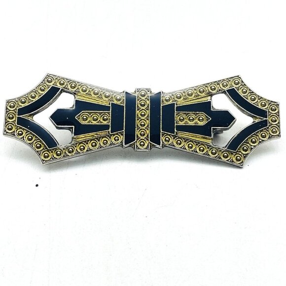 Vintage Art Deco Bar Pin Gold Tone Black Enamel Classic Career Cosplay LARP - Picture 1 of 6